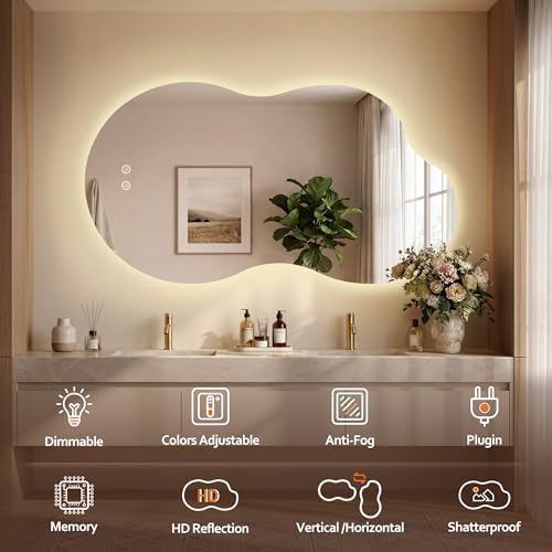 48''x26'' Backlit Mirror Bathroom Wall Cloud Rounded Corners, LED Bathroom - Image 2