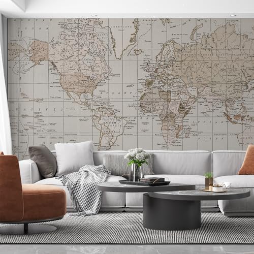 HueBurst Beige Vintage World Map Wall Mural Peel and Stick 133" W x 110" H - Image 6