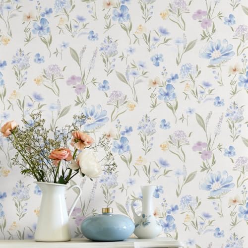 Ismoon Blue and White Floral Peel and Stick Wallpaper by Ismoon