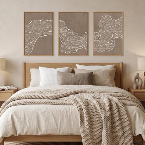 Abstract Neutral Wave Line Framed Canvas Wall Art Set-16"x24"x3 - Image 4