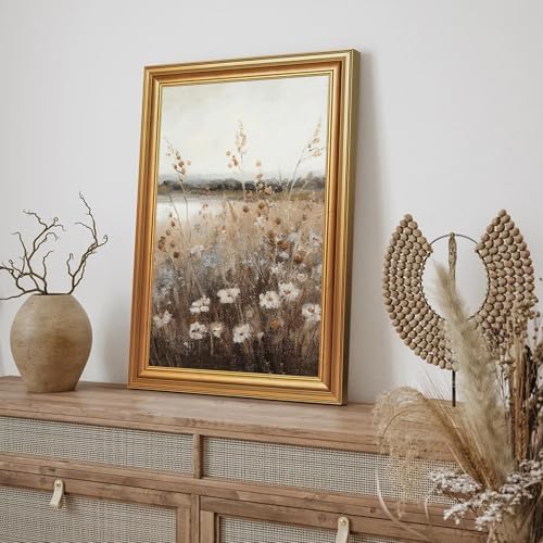 EJPFOGV Vintage Wildflower Meadow Landscape Framed Canvas Wall Art 16x24 in - Image 3