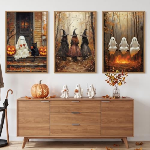 HLNIUC Framed Halloween Canvas Wall Art, Dark Witch Crow Raven Prints, Horror - Image 4