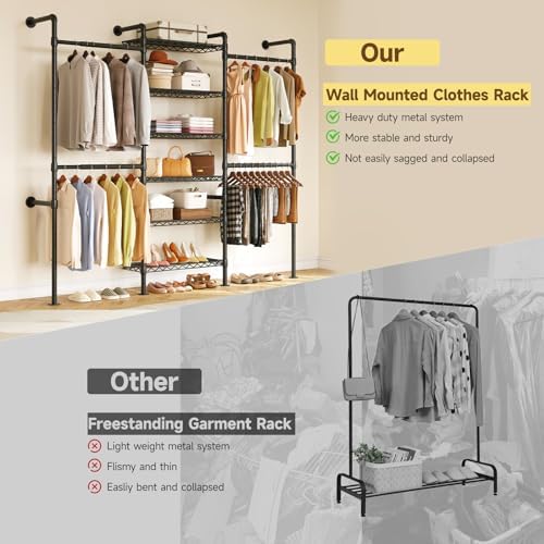 ONBRILL H3 Expandable Wall Mounted Closet System, Heavy Duty Clothing Rack - Image 5