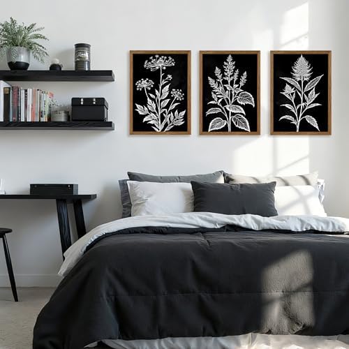 AVECCO 3 Pieces Black White Botanical Wall Art Canvas Framed 12x16 Inch - Image 4