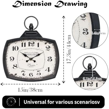 Retro Rectangle Wall Clock, Battery Operated Silent Black Farmhouse Wall Clocks - Image 2