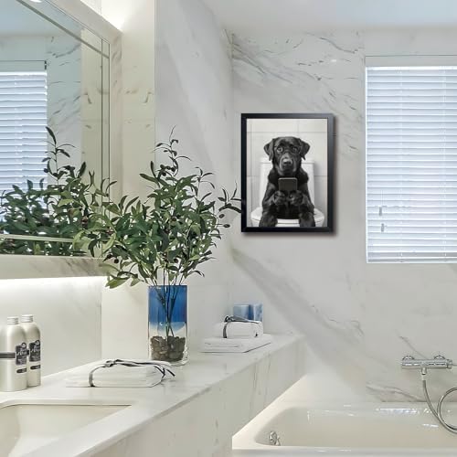 Black and White Bathroom Wall Art, Funny Labrador Dog Canvas Prints Poster - Image 6
