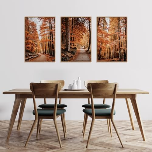HLNIUC Autumn Forest Framed Canvas Wall Art, Fall Nature Pictures Wall Decor - Image 6