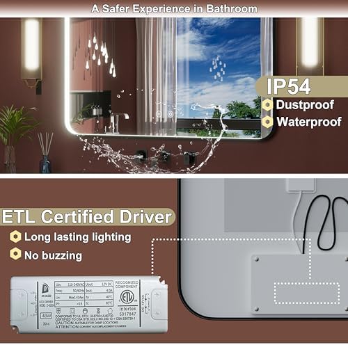 48"x36" Black LED Bathroom Mirror - Image 6