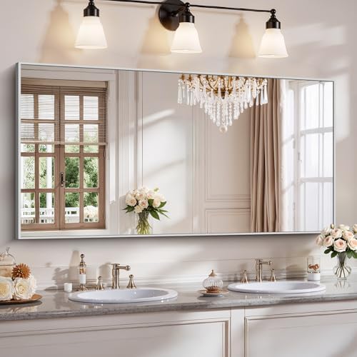 YIROMAN Bathroom Mirror 60"x30", Large Brushed Silver Bathroom Mirror by Unknown