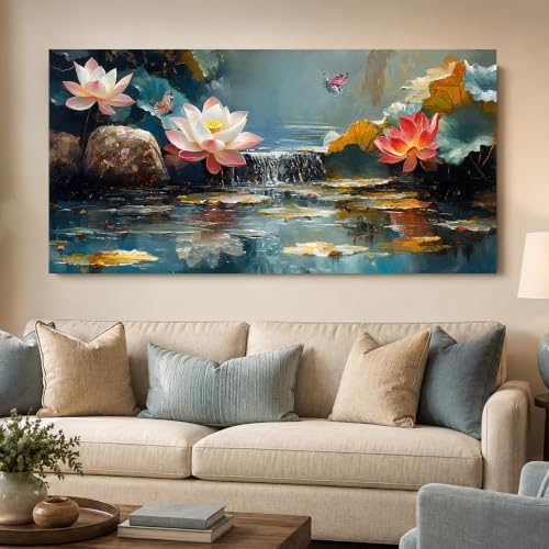 Anolyfi Lotus Canvas Wall Art for Living Room 48"x24" by Anolyfi