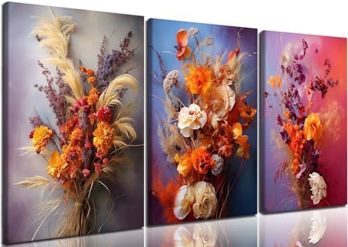 CHTEXA Boho Dried Flower Canvas Wall Art, 3 Piece Gallery Wrapped by Unknown
