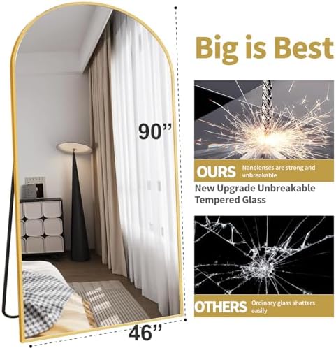 DMWOODFL 46"x90" Extra Large Arched Full Length Gold Mirror - Image 3