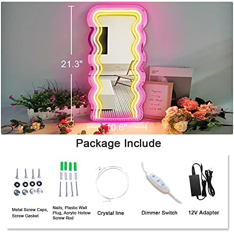 jXIN Wavy Mirror Neon Signs for Wall Decor, Wall Mounted Irregular Decorative - Image 2
