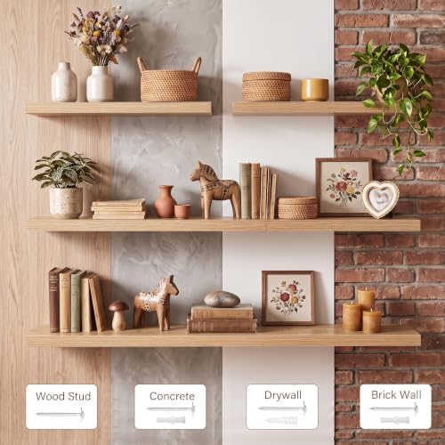 Acovy 40x8in Floating Shelves 2 Pack, Wall Mount Display Shelf, Light Brown - Image 2