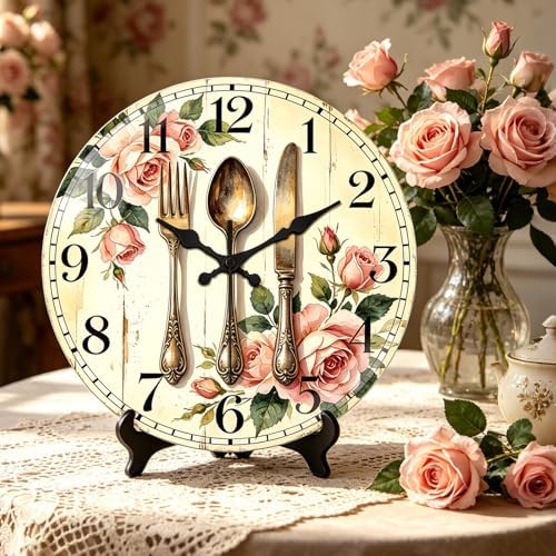 peacoblue Rose and Tableware Wall Clocks Battery Operated - Image 3