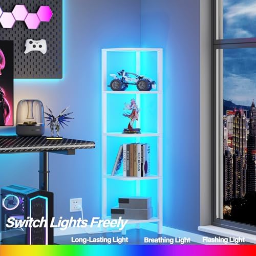 TUTOTAK Corner Shelf with LED Light, 5-Tier Corner Bookshelf - Image 3