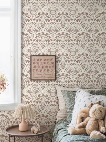 Vintage Tulip Floral Peel and Stick Wallpaper Retro Red Contact Paper - Image 2
