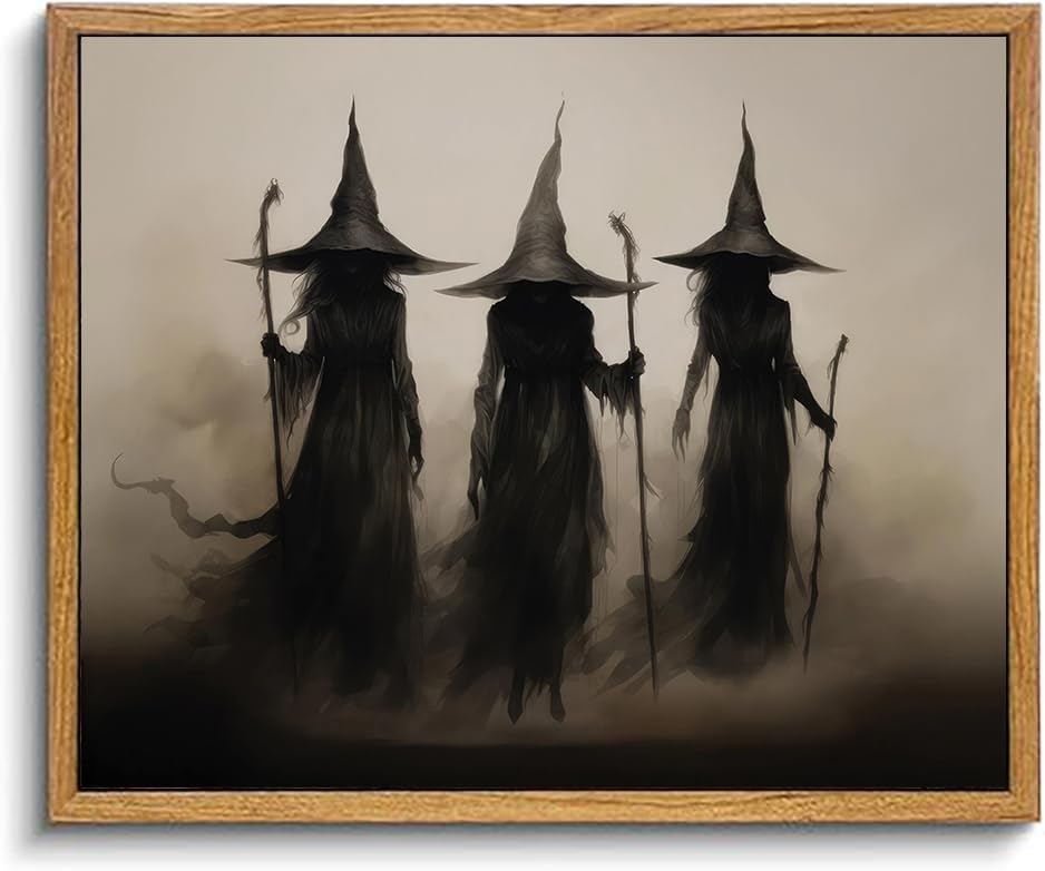 KBKBART Framed Halloween Witch Canvas Wall Art Witchy Gothic Wall Decor by KBKBART