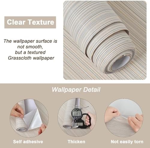 Naphite Grasscloth Peel and Stick Wallpaper Textured Modern 197in 15.7in - Image 2