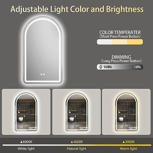Arched Bathroom Mirror 24"x36", LED Tempered Glass - Image 3