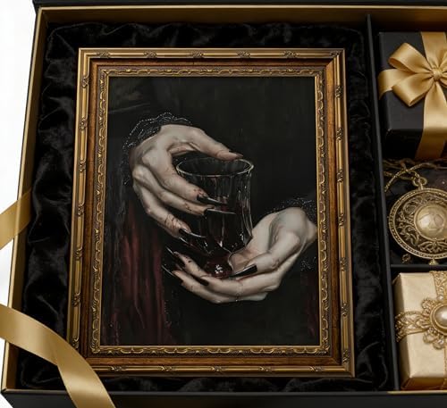 Vintage Gold Framed Canvas Wall Art Dark Academia Gothic Romantic Vampire - Image 3