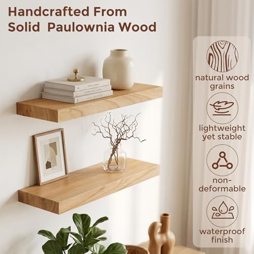 fuqing 20 Inch Floating Shelves 6.7'' Deep Natural Wood Shelves Set of 2 - Image 4