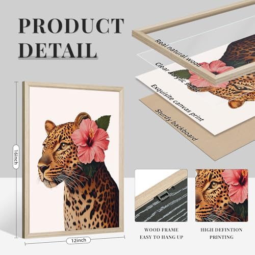 Trendy Leopard Wall Art Pink Cheetah Print Room Decor Leopard Flower Canvas - Image 2
