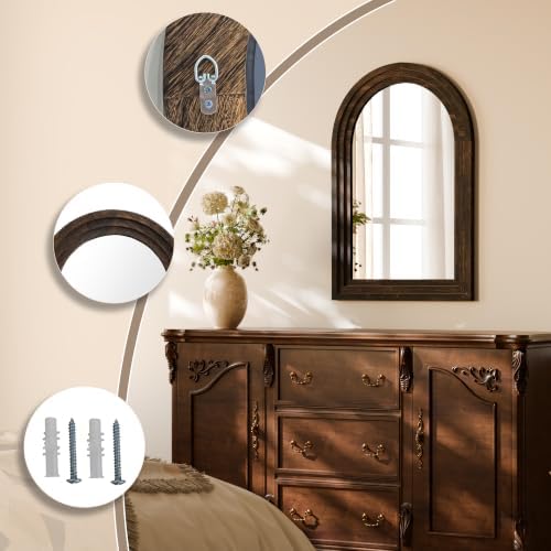 Arched Wall Mirror 24" x 36", Solid Wood Frame Bathroom Mirror - Image 6