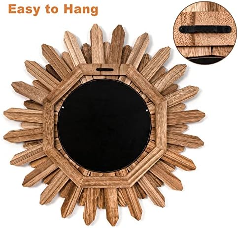 Emfogo Wall Mirror 21 inch Rustic Wood Sunburst Boho Mirror Wall Decor Home - Image 5