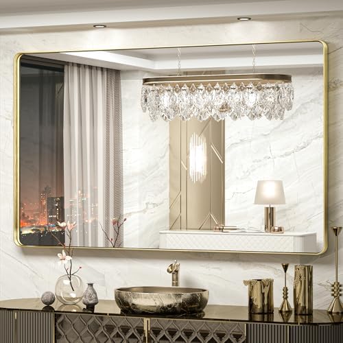 TokeShimi 60 x 36 Inch Brushed Gold Bathroom Vanity Mirror by TokeShimi