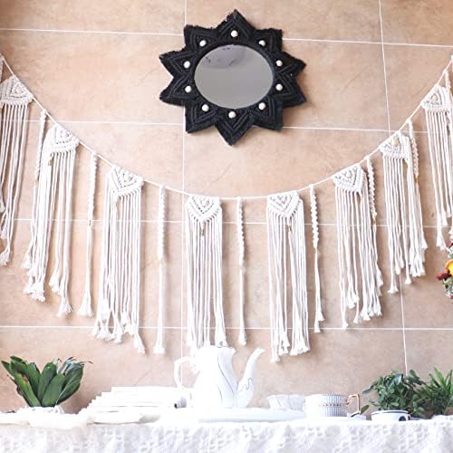 TENEWEE Boho Wall Decor Black Macrame Round Hanging Mirror - Image 5