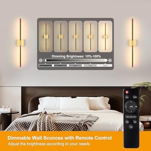 Morauroral Walnut Gold Battery Operated Wall Sconces - Image 2