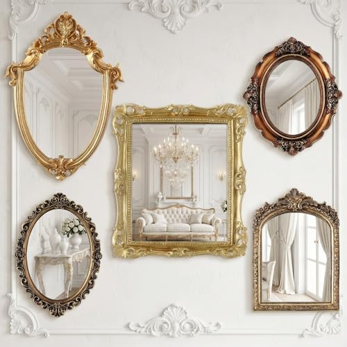 Wonderjune 5 Pcs Vintage Gold Mirror Set by Wonderjune