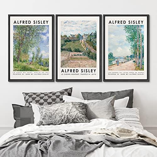 MUDECOR Framed Canvas Print Wall Art Set Alfred Sisley Watercolor Landscapes - Image 2