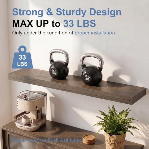 Smoke Gray Floating Wall Shelves, 36 Inch Bathroom Shelf Set of 2 - Image 4