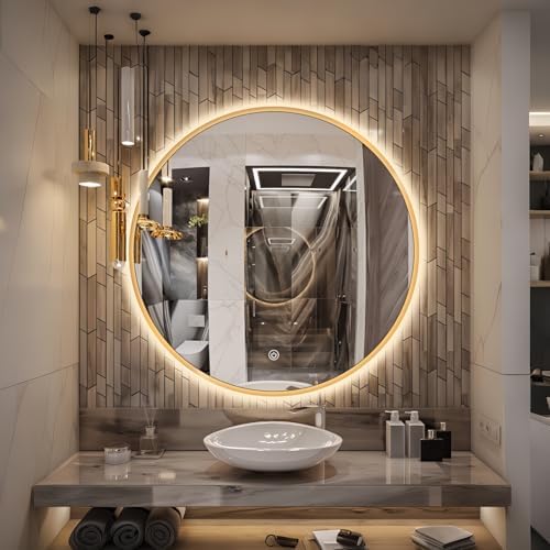30" Round LED Bathroom Mirror, Wall Mounted Round Backlit Mirror LED Bathroom by TheiaMo