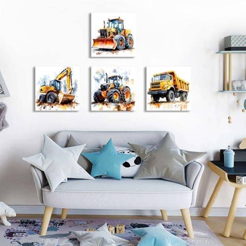 Cartoon Vehicles Canvas Wall Art Construction Room Decor - Image 5