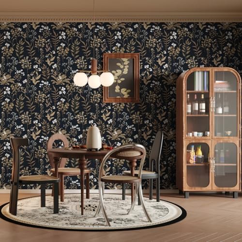 Black Moody Floral Wallpaper Peel and Stick 17.3" x 196.8" Contact Paper - Image 3