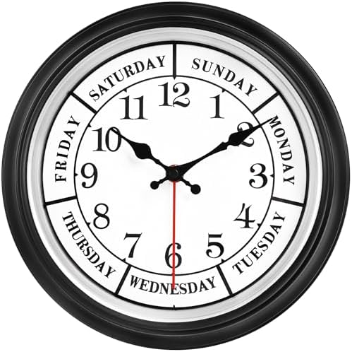 45MinST 12 Inches Retro Wall Clock, Day of The Week Wall Clock, Calendar Day by 45MinST