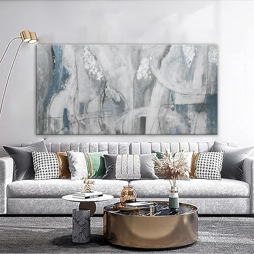YISXINOAG Blue White Abstract Wall Art Modern Fantasy Painting 29"X58" - Image 3