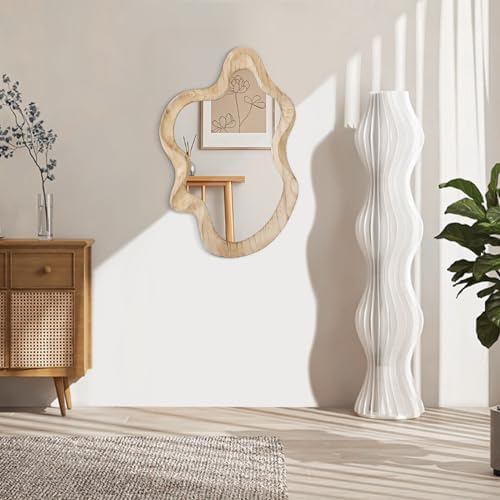 Large Asymmetrical Wall Mirror Irregular Wood Frame Mirror Wall-Mounted - Image 2