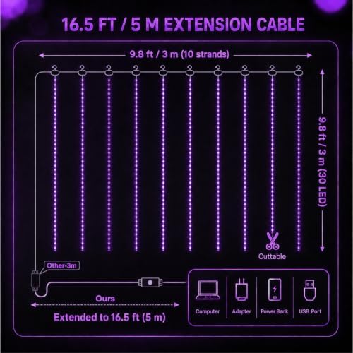 HXWEIYE 300LED Fairy Curtain Lights, 9.8x9.8Ft USB, Tangle-Free - Image 4
