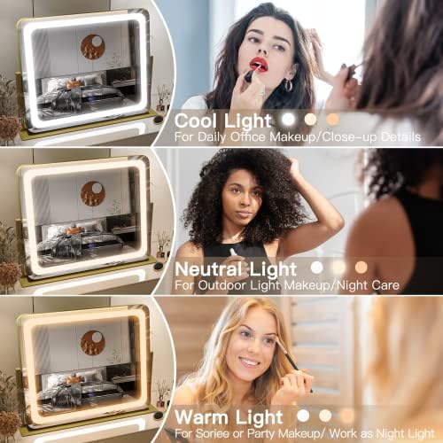 FENNIO Gold Vanity Mirror with Lights 22"x17", LED Lighted Makeup Mirror - Image 2