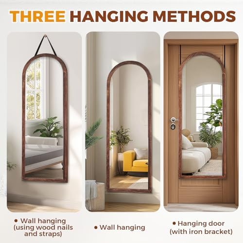 48x16in Arched Full Length Mirror Solid Wood Frame - Image 3