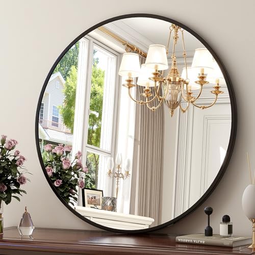 XRAMFY 30 Inch Round Mirror-Black Circle Mirrors by XRAMFY