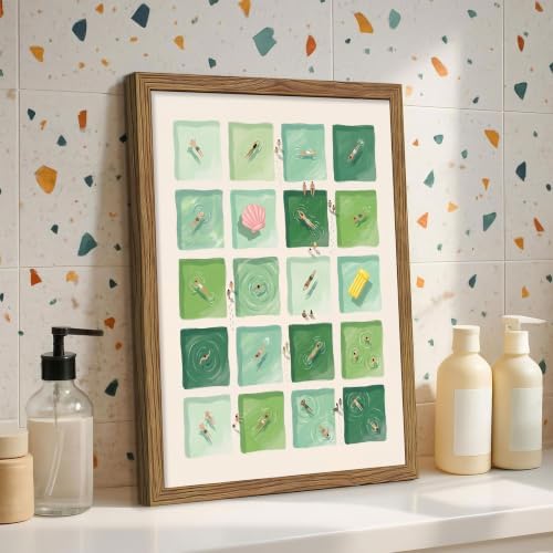 Vintage Summer Pool Canvas Wall Art, Swimming Pool People Grid Artwork - Image 2