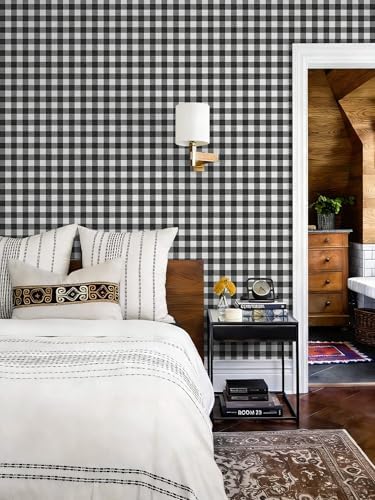 Heroad 17.3"x393" Plaid Peel and Stick Wallpaper Black and White Wall Paper - Image 5