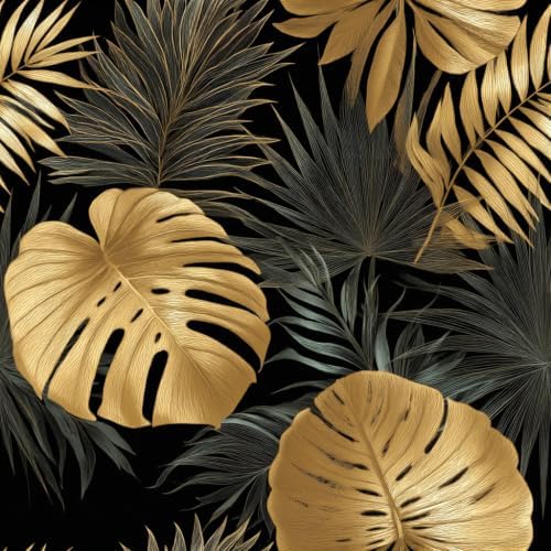 Black Gold Tropical Palm Monstera Leaf Peel and Stick Wallpaper Self Adhesive by Unknown