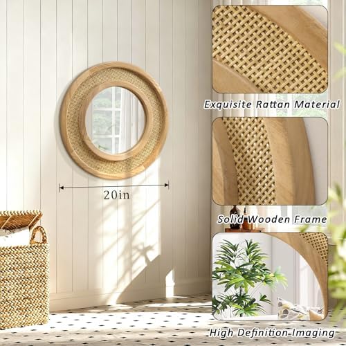 JJUUYOU Wooden Mirror Circle Mirrors - Image 2