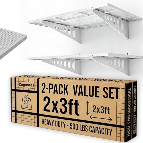 2-Pack 2x3ft Garage Shelves Wall Mounted, 500 Lbs Wall Storage Shelves by Cuguords